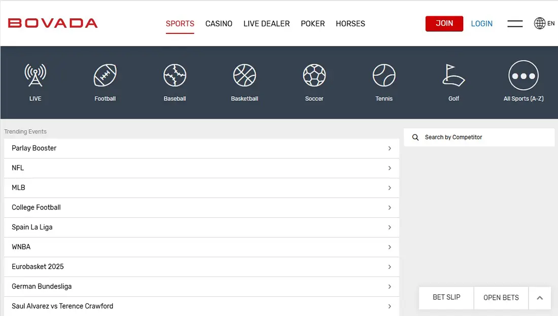 Bovada website